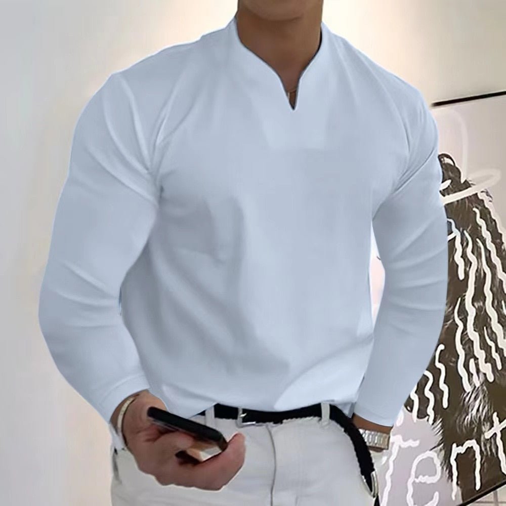 Chemise Homme Élégante à Manches Longues Col Rond - LuxeStyle