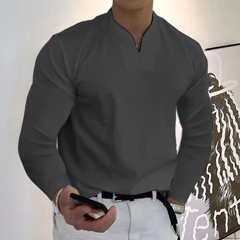 Chemise Homme Élégante à Manches Longues Col Rond