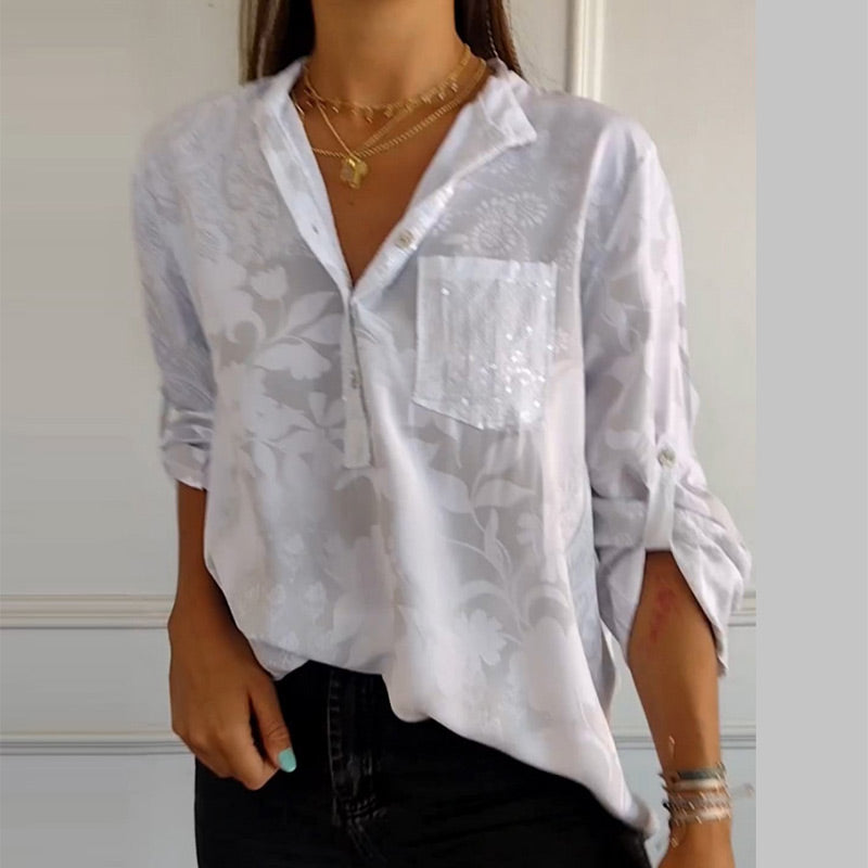 Chemisier femme élégant avec manches courtes et poche avant - LuxeStyle