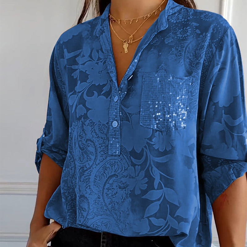 Chemisier femme élégant avec manches courtes et poche avant