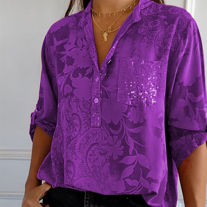 Chemisier femme élégant avec manches courtes et poche avant