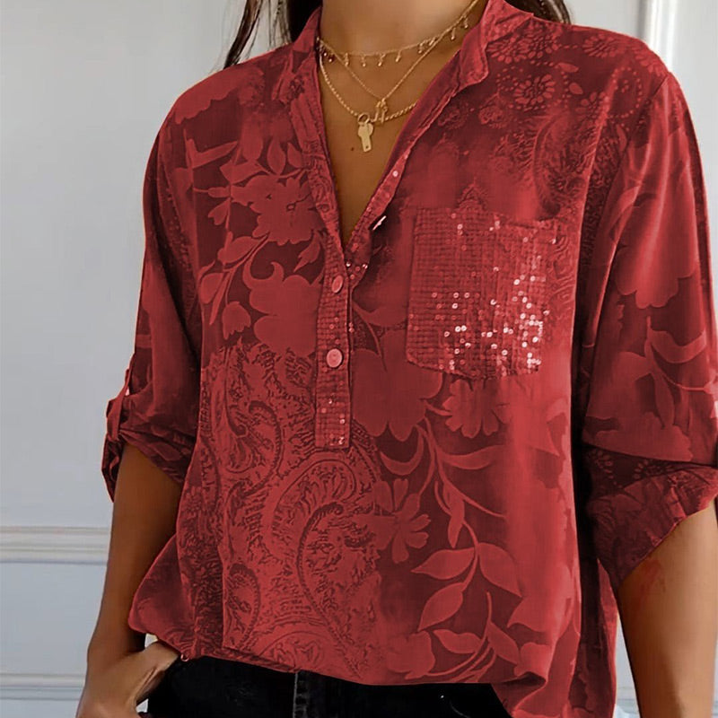 Chemisier femme élégant avec manches courtes et poche avant