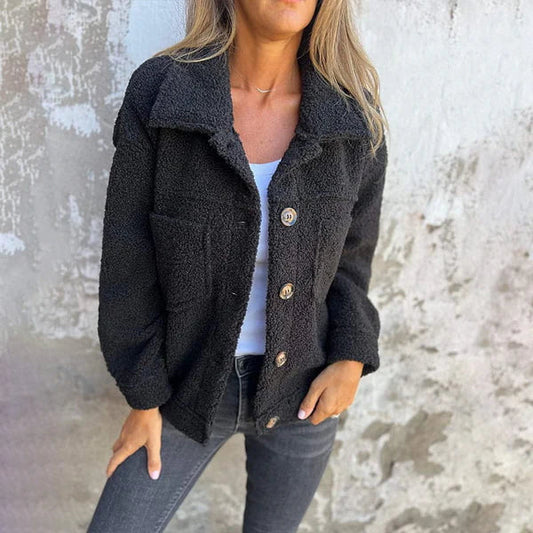 Veste Tricotée Oversize Féminine avec Poches et Fermeture Boutons - LuxeStyle