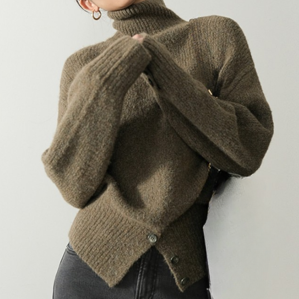 ELMA - Pull Col Montant Confortable pour Femmes