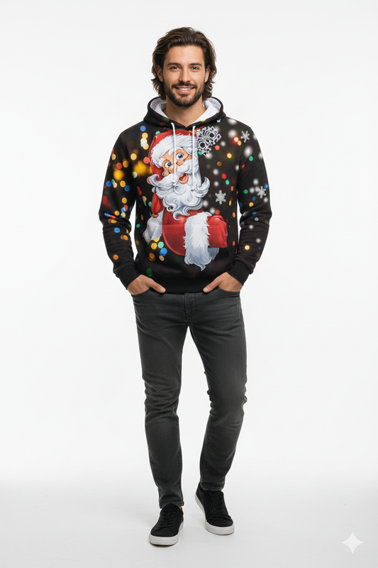 Pull d'Hiver Chic pour Homme – Sweat à Capuche Festif avec Imprimé Neige & Manches Longues - LuxeStyle