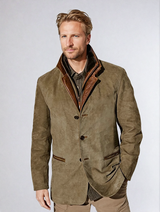 Veste Cuir Brun Homme Col Contraste - LuxeStyle