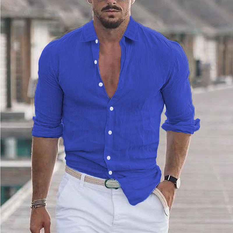 Chemise Homme Olive Décontractée Manches Longues