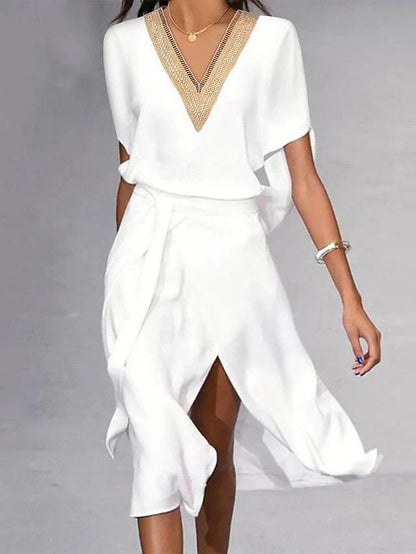 Robe Femme Élégante Blanche Col en V - LuxeStyle
