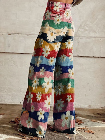 Pantalon Large Multicolore Pour Femme | Avec Poche