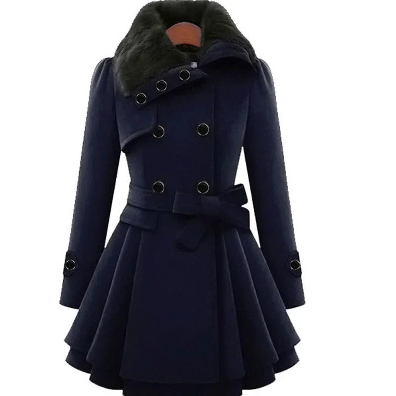 Manteau Femme Élégant Noir Ceinturé