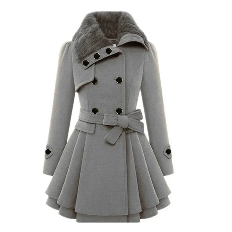 Manteau Femme Élégant Noir Ceinturé