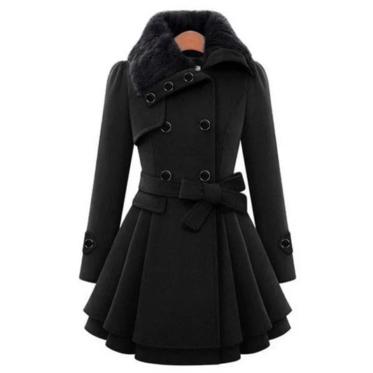 Manteau Femme Élégant Noir Ceinturé - LuxeStyle