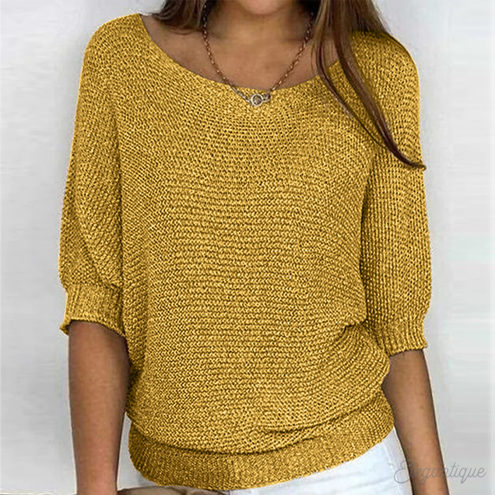 Pull Femme Élégant Manches Courtes Beige