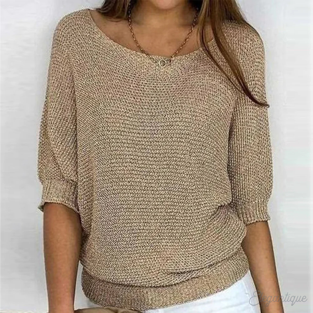 Pull Femme Élégant Manches Courtes Beige - LuxeStyle