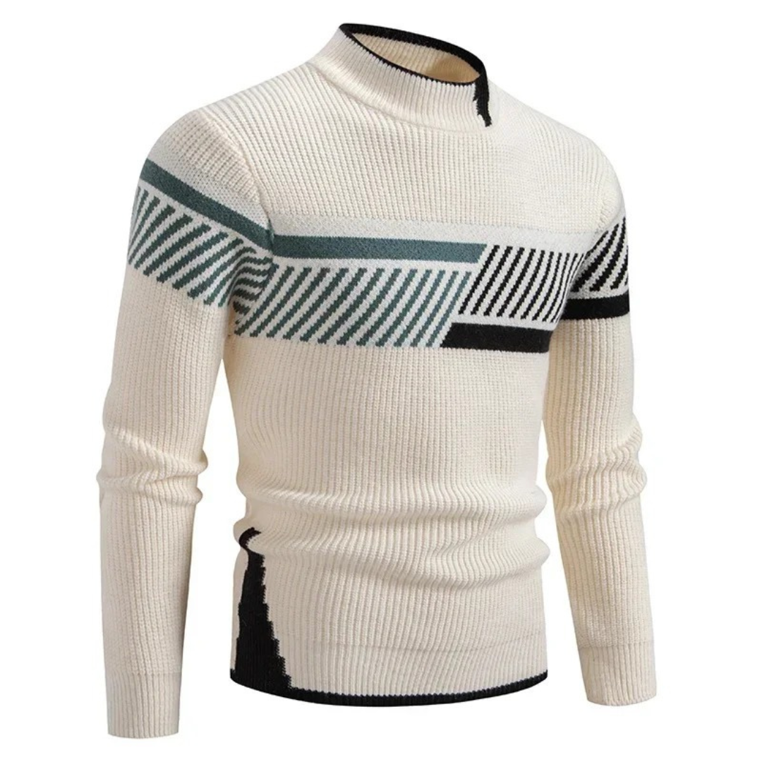 Pull Homme Hiver Laine Col Montant Géométrique Élégant