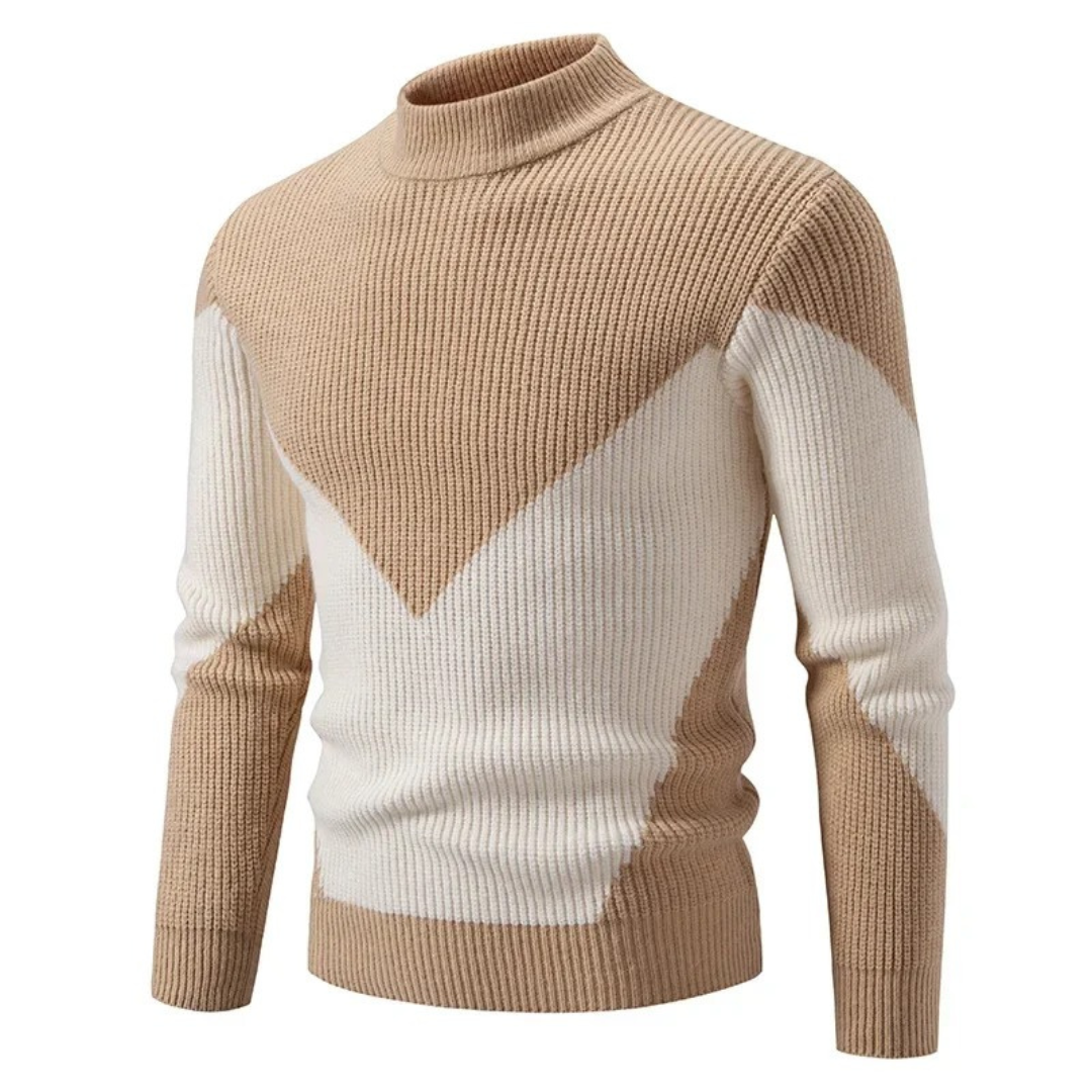 Pull Homme Hiver Laine Col Montant Géométrique Élégant