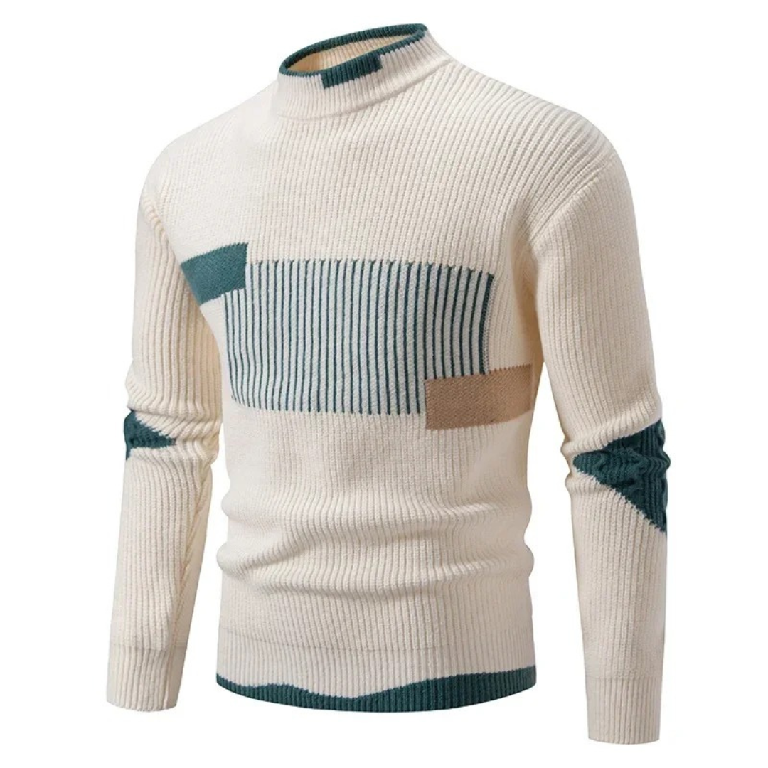 Pull Homme Hiver Laine Col Montant Géométrique Élégant