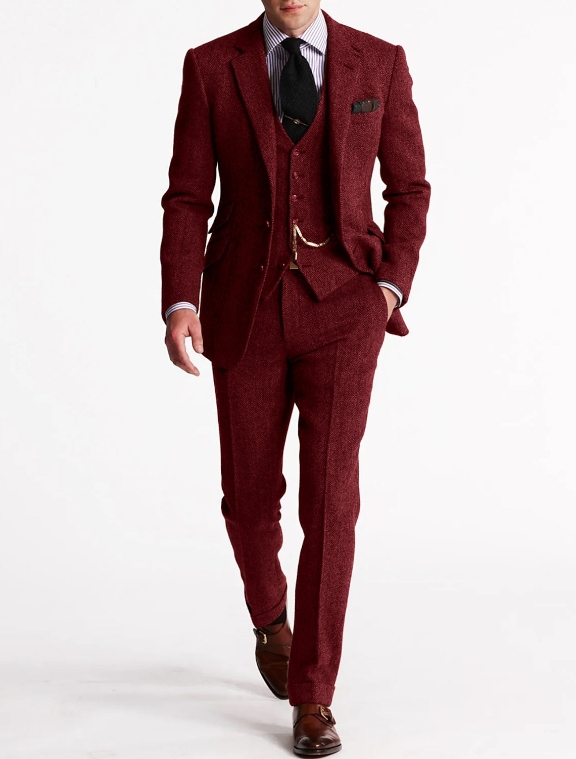 Costume Homme Classique Brun Trois Pièces