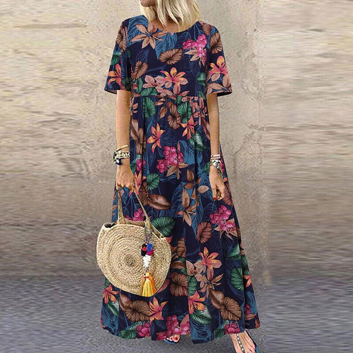 Robe Été Florale Manches Courtes pour Femme