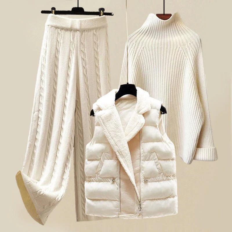 Veste Hivernale Blanc avec Ensemble Côtelé - LuxeStyle