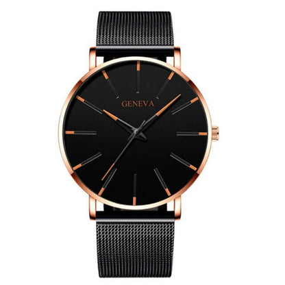 Max - Montre Femme Chic avec Cadran Noir Brillant et Bracelet Métallisé