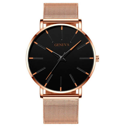 Max - Montre Femme Chic avec Cadran Noir Brillant et Bracelet Métallisé