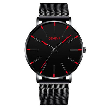 Max - Montre Femme Chic avec Cadran Noir Brillant et Bracelet Métallisé