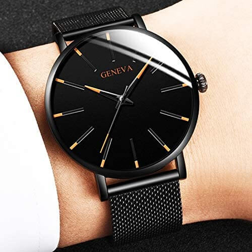 Max - Montre Femme Chic avec Cadran Noir Brillant et Bracelet Métallisé - LuxeStyle