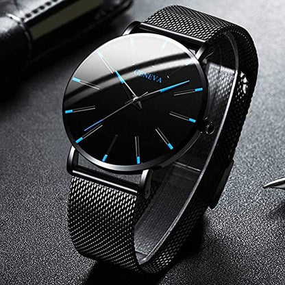 Max - Montre Femme Chic avec Cadran Noir Brillant et Bracelet Métallisé