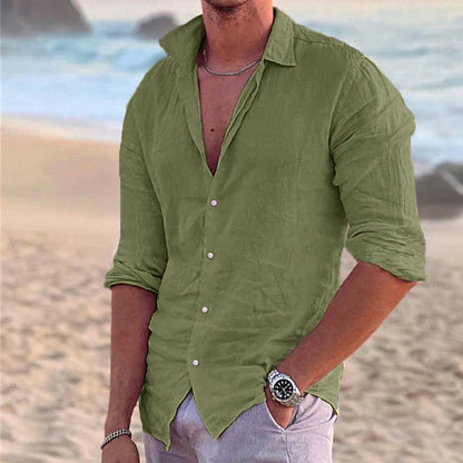 Chemise Lin Rose Homme Décontractée Manches Longues