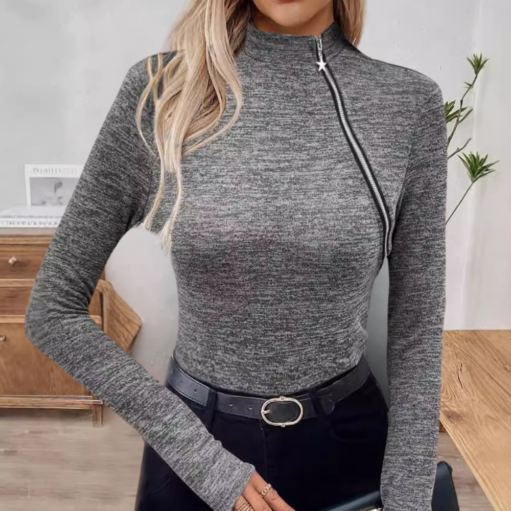 MICAELA - Pull-over à Zip Oblique pour Femmes