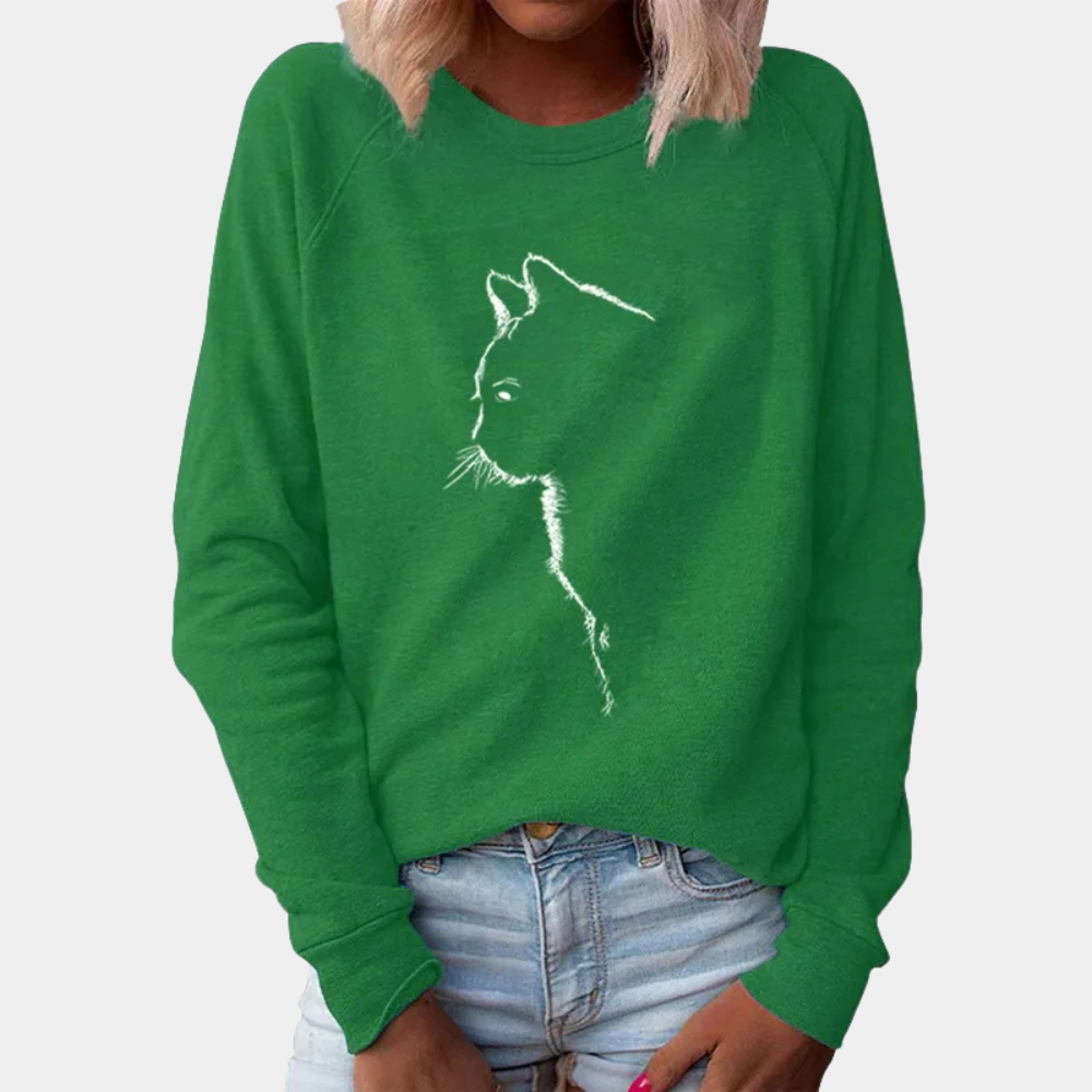 ADRIA - Pull Décontracté avec Imprimé de Chat pour Femmes