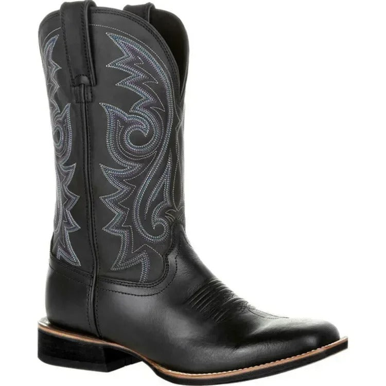 Bottes cowboy en cuir noir brodé homme - LuxeStyle