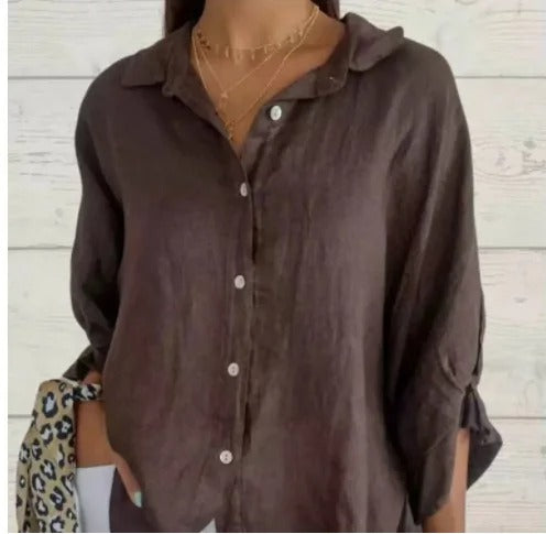 Chemisier femme lin naturel à manches courtes - LuxeStyle