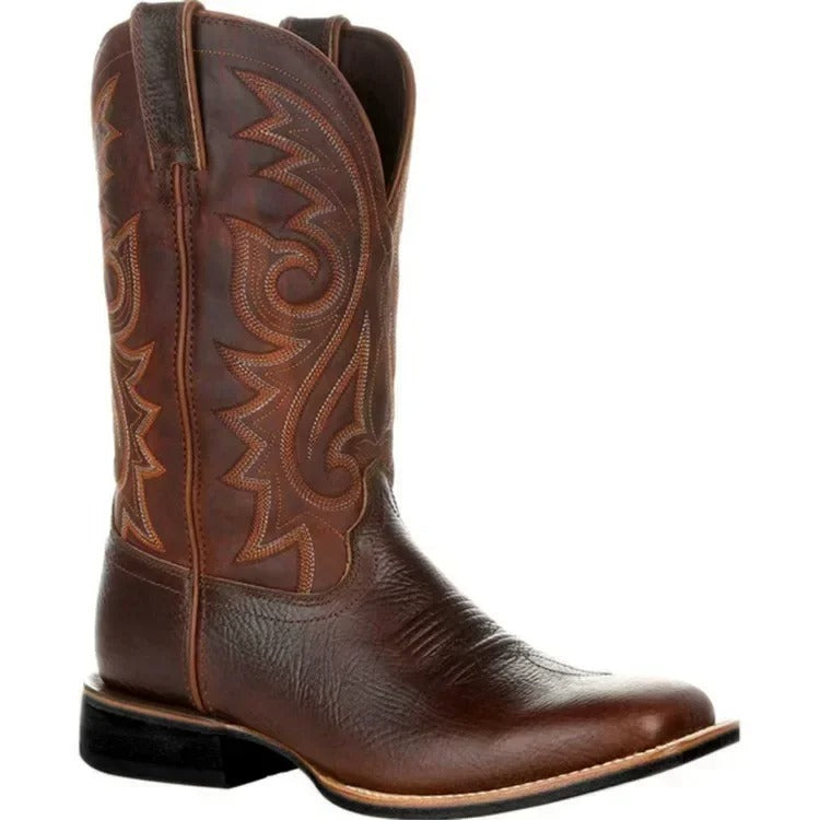 Bottes cowboy en cuir noir brodé homme