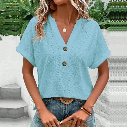 Blouse Femme Émeraude Manches Courtes Boutons Fantaisie