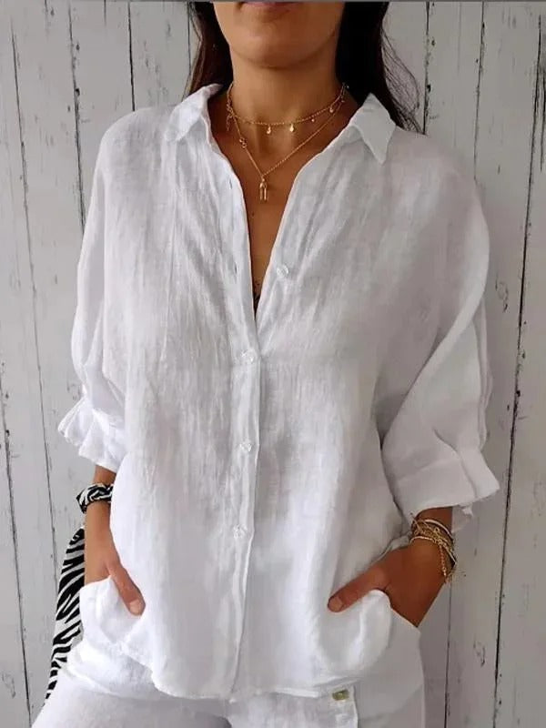 Chemisier femme lin naturel à manches courtes