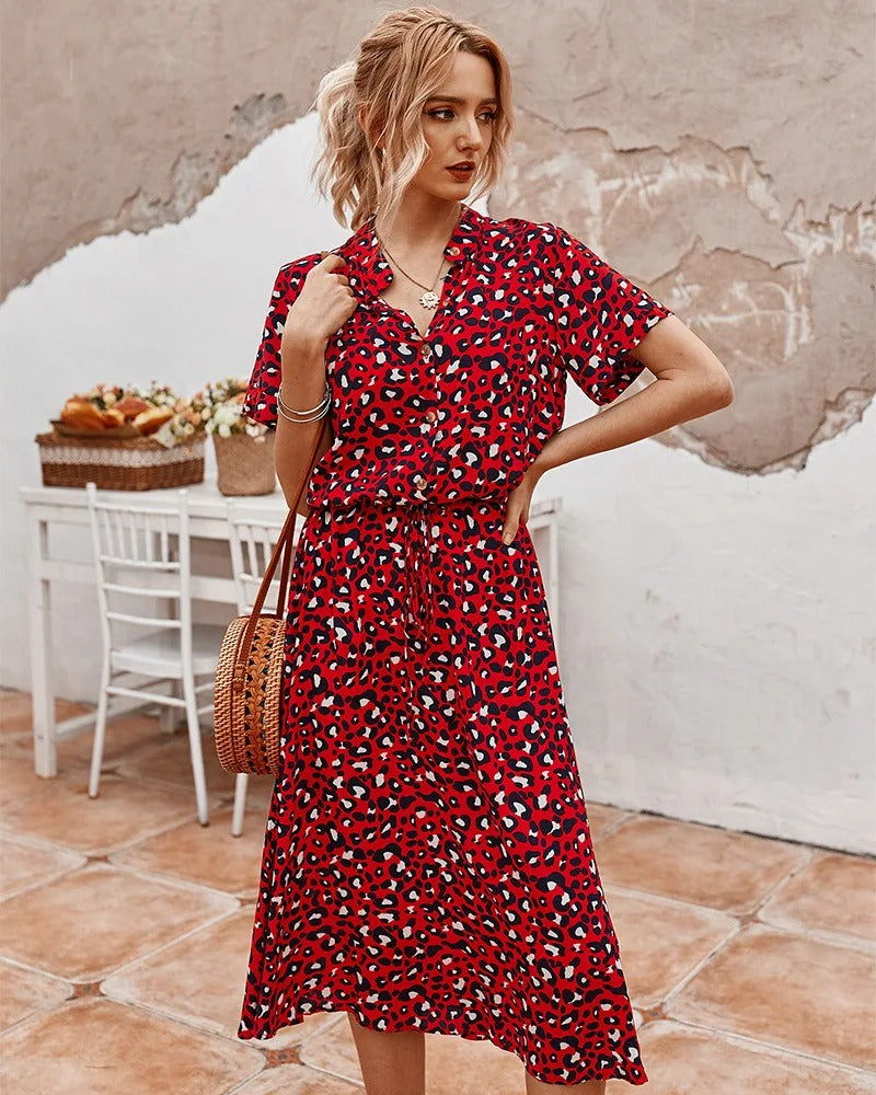 Robe Été Femmes Courte Manche et Ceinture
