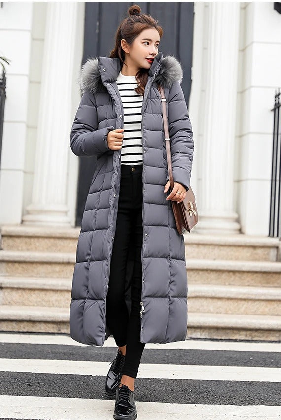 Manteau femme fourrure épais à capuche noir élégant