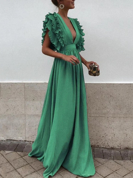 Robe Longue Femme Élégante Col en V - LuxeStyle