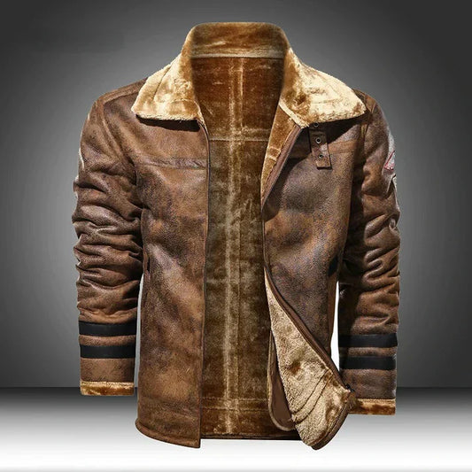 Blouson Cuir Brun Doublé Fourrure Homme - LuxeStyle
