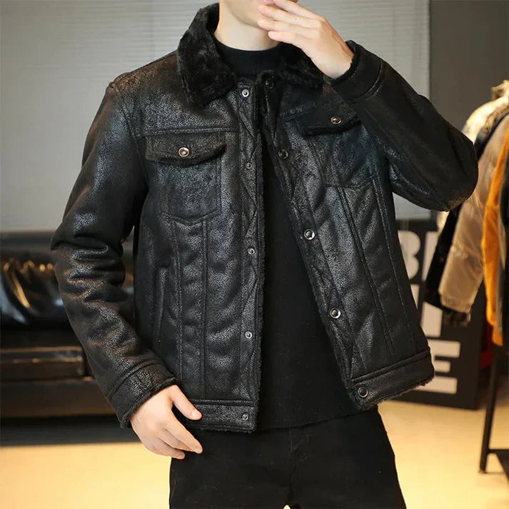 Blouson Cuir Brun Doublé Fourrure Homme
