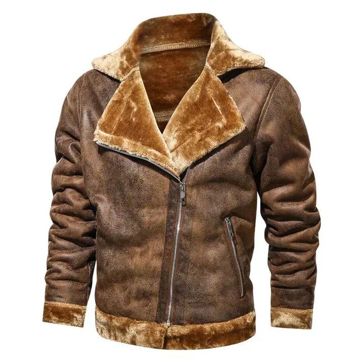 Blouson Cuir Brun Doublé Fourrure Homme