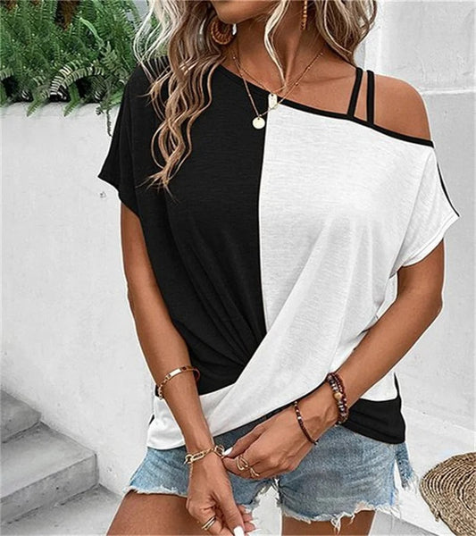 T-shirt Féminin Deux Tons Décontracté Été - LuxeStyle