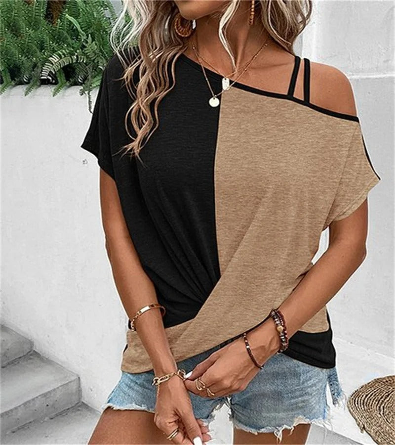 T-shirt Féminin Deux Tons Décontracté Été