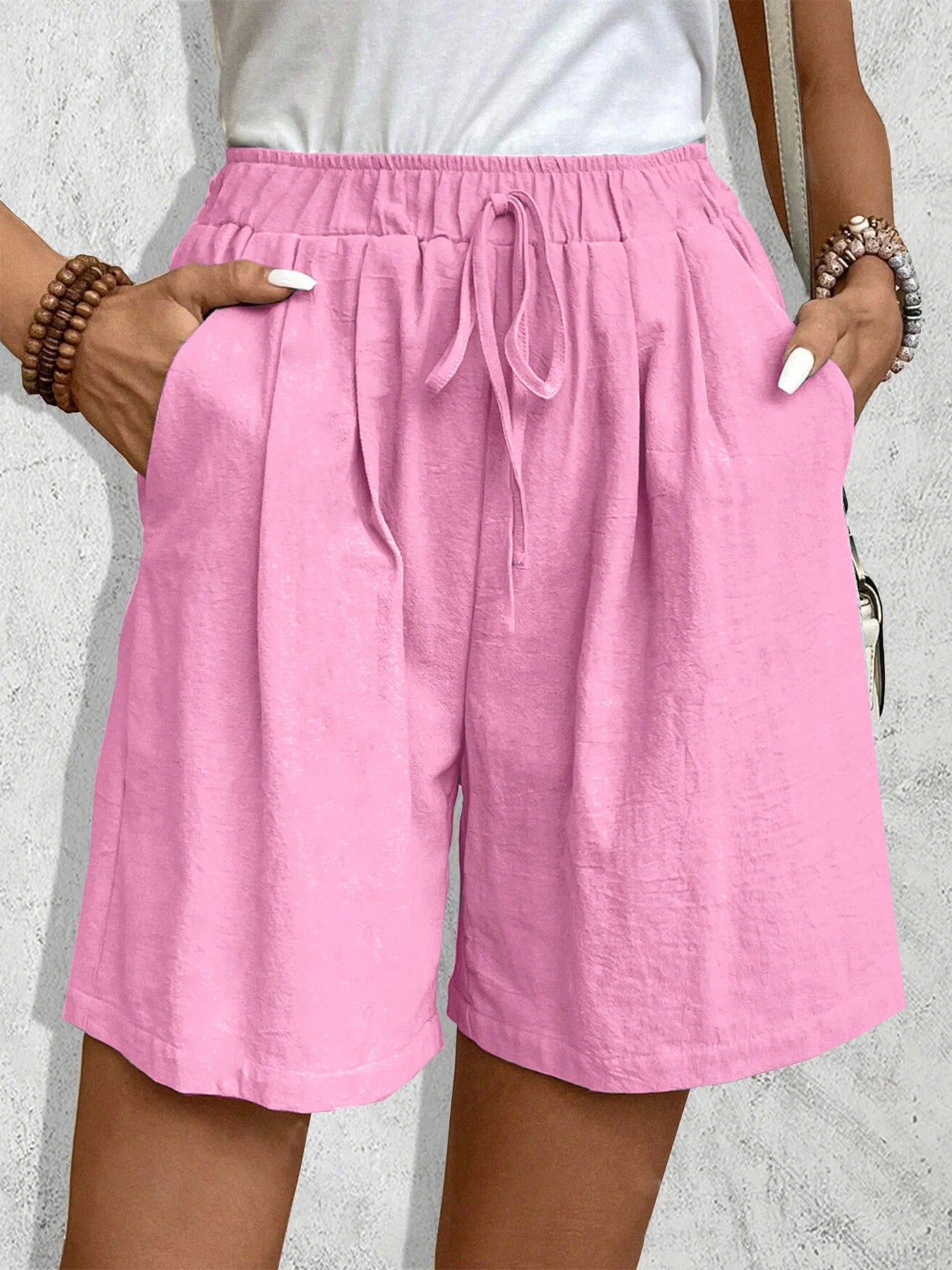 Short Décontracté Rose Femme Élastiqué - LuxeStyle