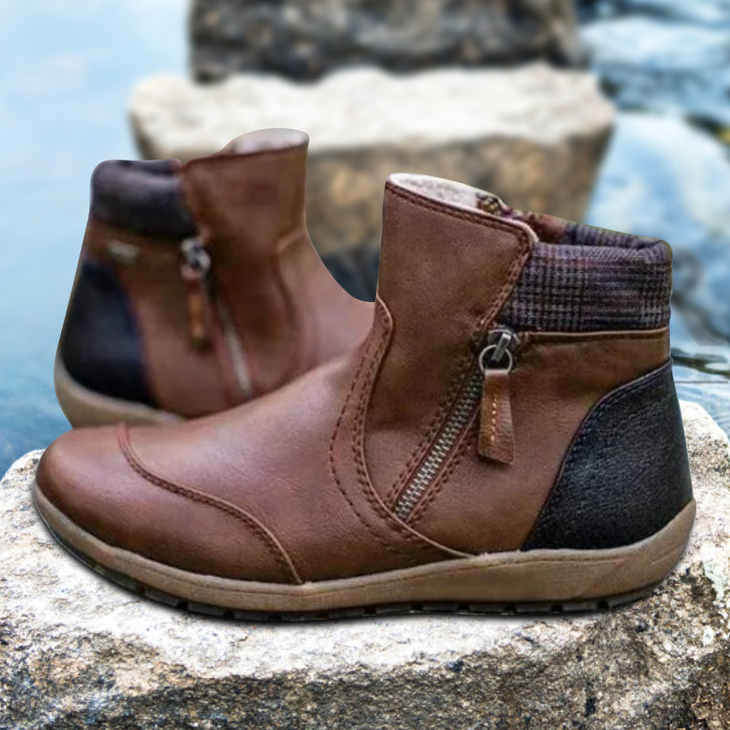 Bottes Cuir Foncé Femmes À Lacets
