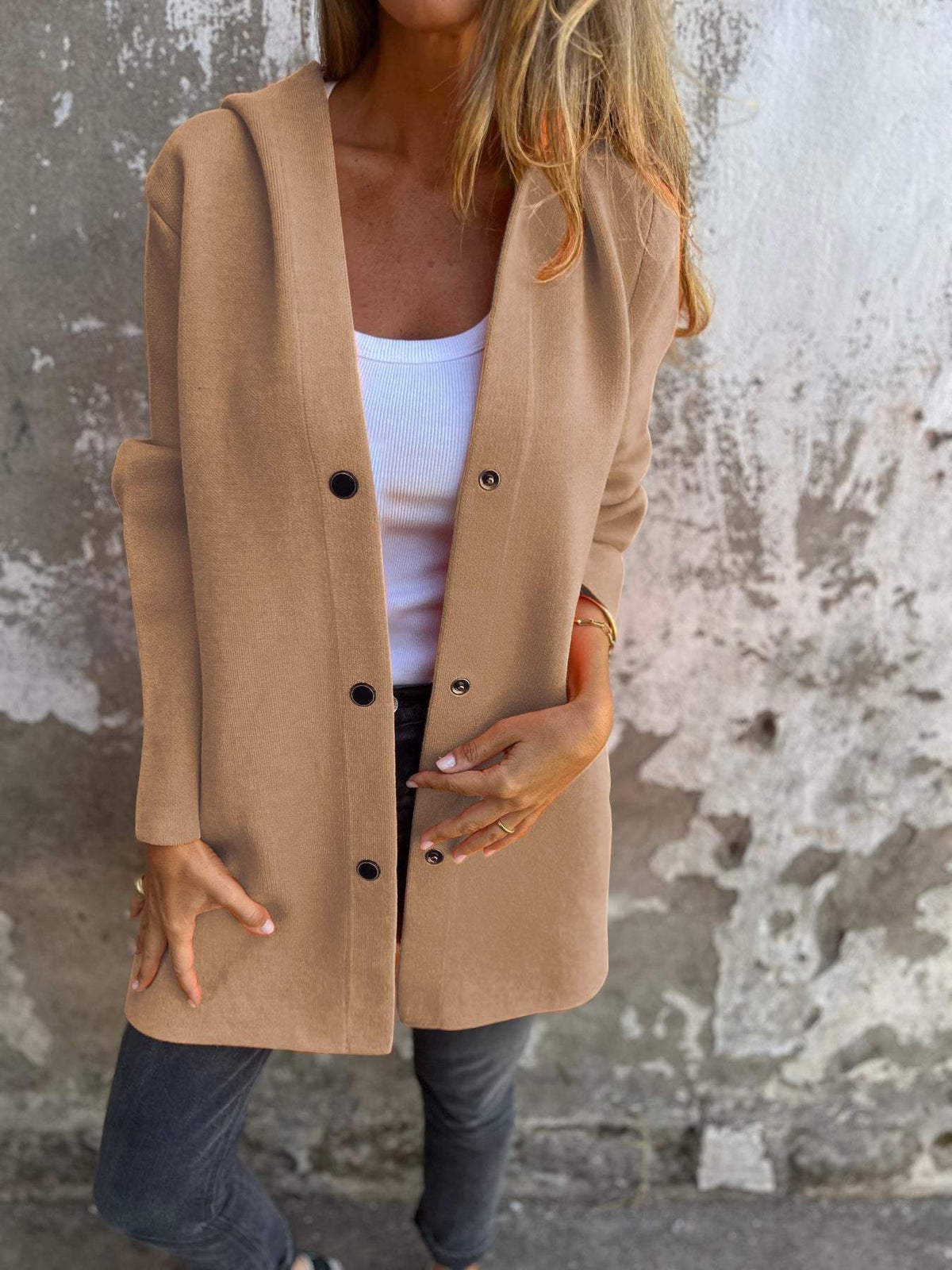 Parka Femme Grise Capuche Boutons