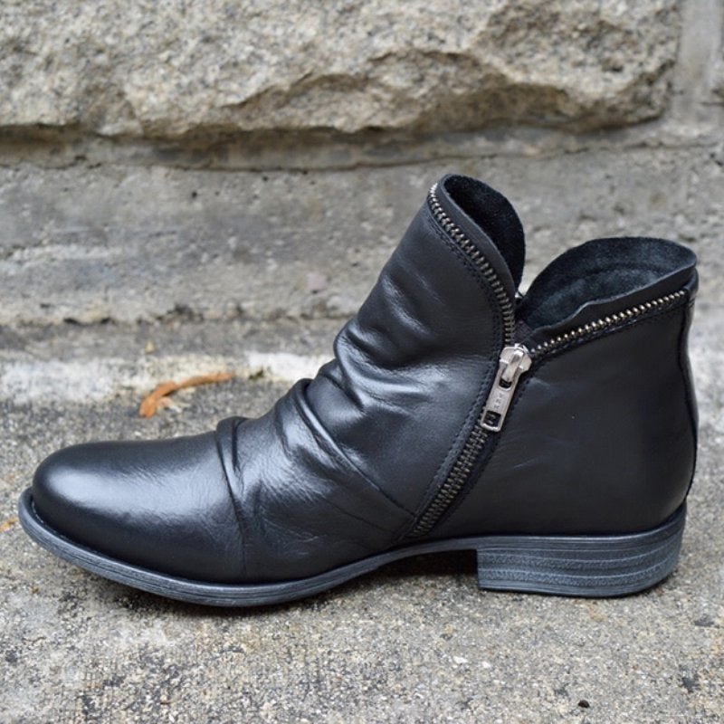 Bottines Femmes Cuir Chic avec Fermeture Éclair et Semelle Confortable - LuxeStyle