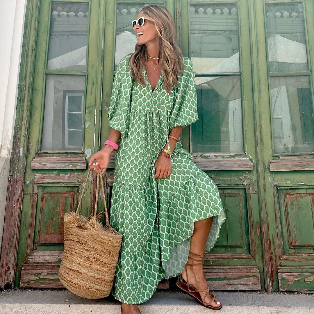 Robe décontractée femme grande taille col V - LuxeStyle